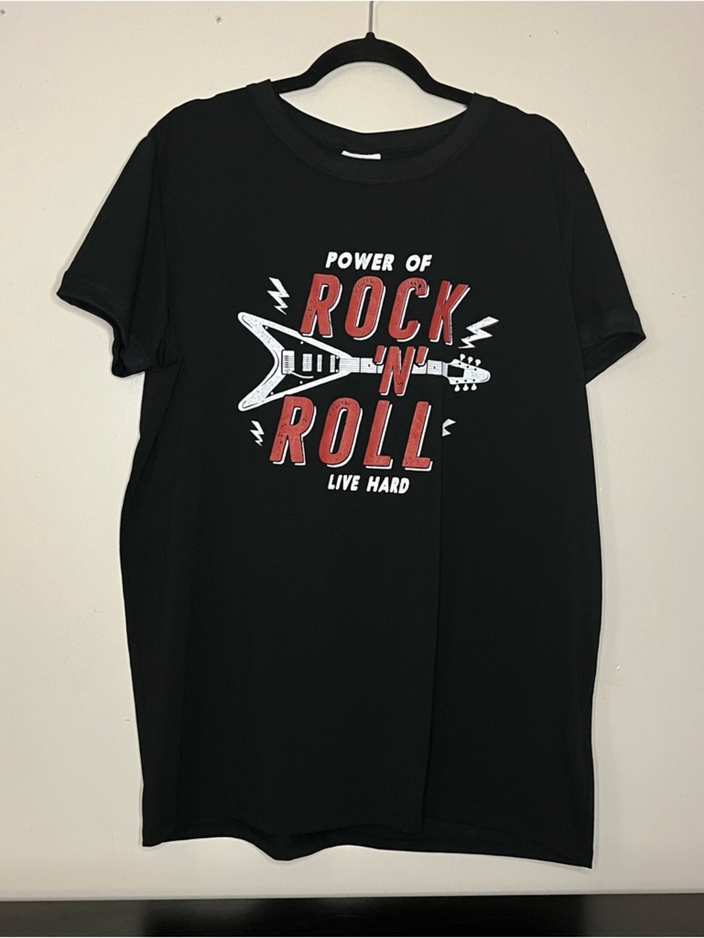 LuLaRoe Black Graphic Tee with Red & White Print
